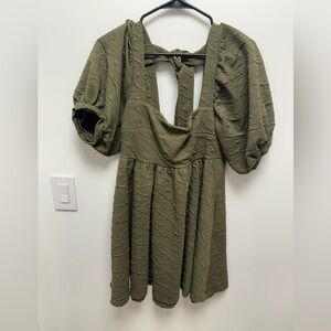 Free People - Olive Green Puff Sleeve Dress (S)